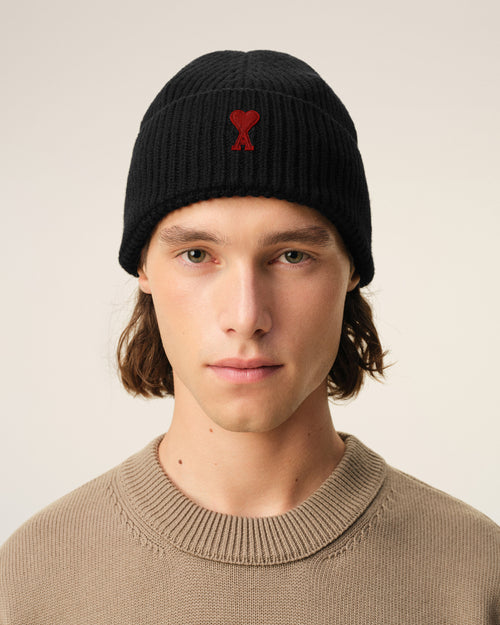 Bonnet Noir en laine Ami De Coeur - Homme - 2 - AMI Paris - Ami Paris