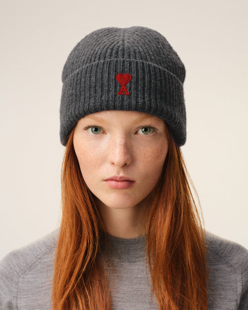Grey Wool Beanie With Ami De Coeur - Woman - 8 - AMI Paris - Ami Paris