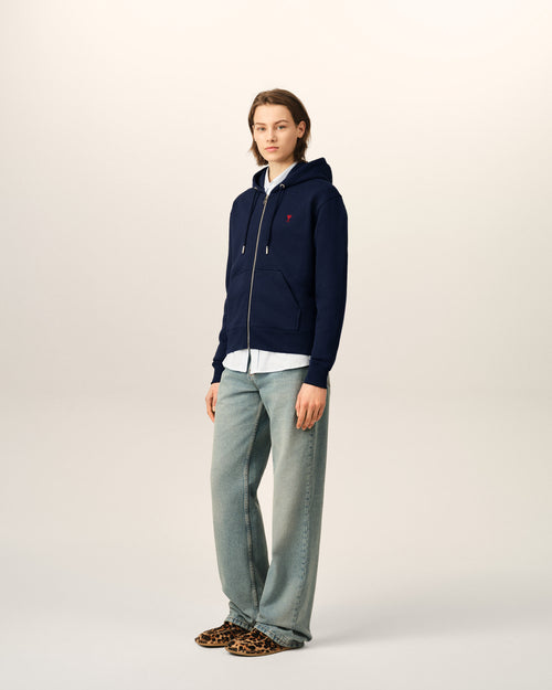Blue zipped cotton hoodie with Ami de Coeur - Woman - 12 - AMI Paris - Ami Paris