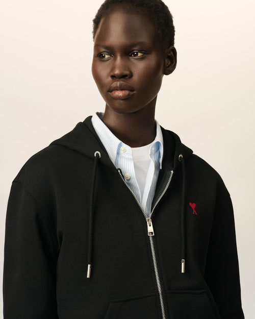 Black zipped cotton hoodie with Ami de Coeur - Woman - 10 - AMI Paris - Ami Paris