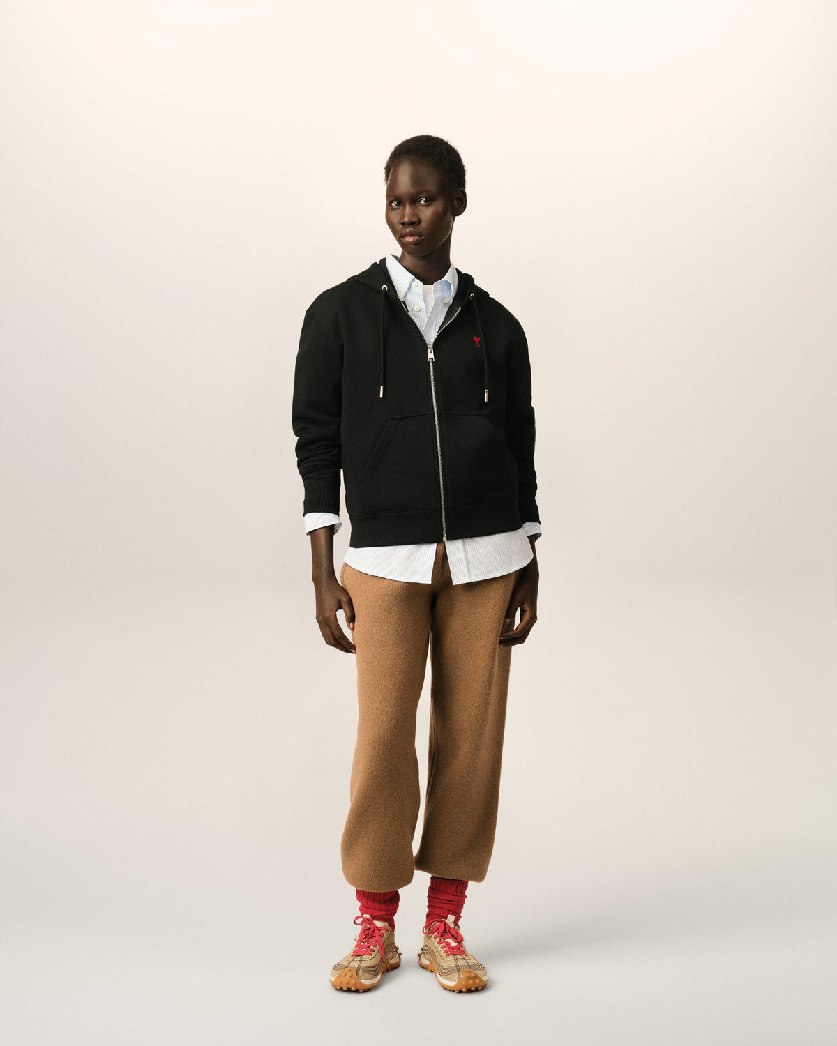 Black zipped cotton hoodie with Ami de Coeur - 8