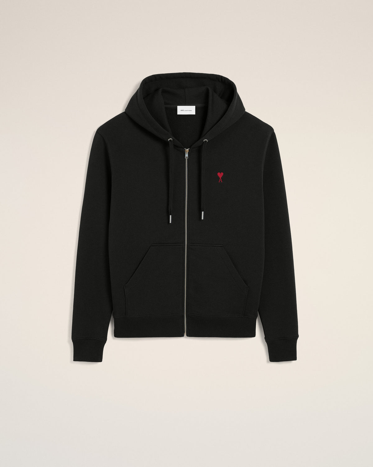 Black zipped cotton hoodie with Ami de Coeur - 1