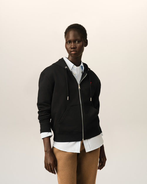 Black zipped cotton hoodie with Ami de Coeur - Woman - 9 - AMI Paris - Ami Paris