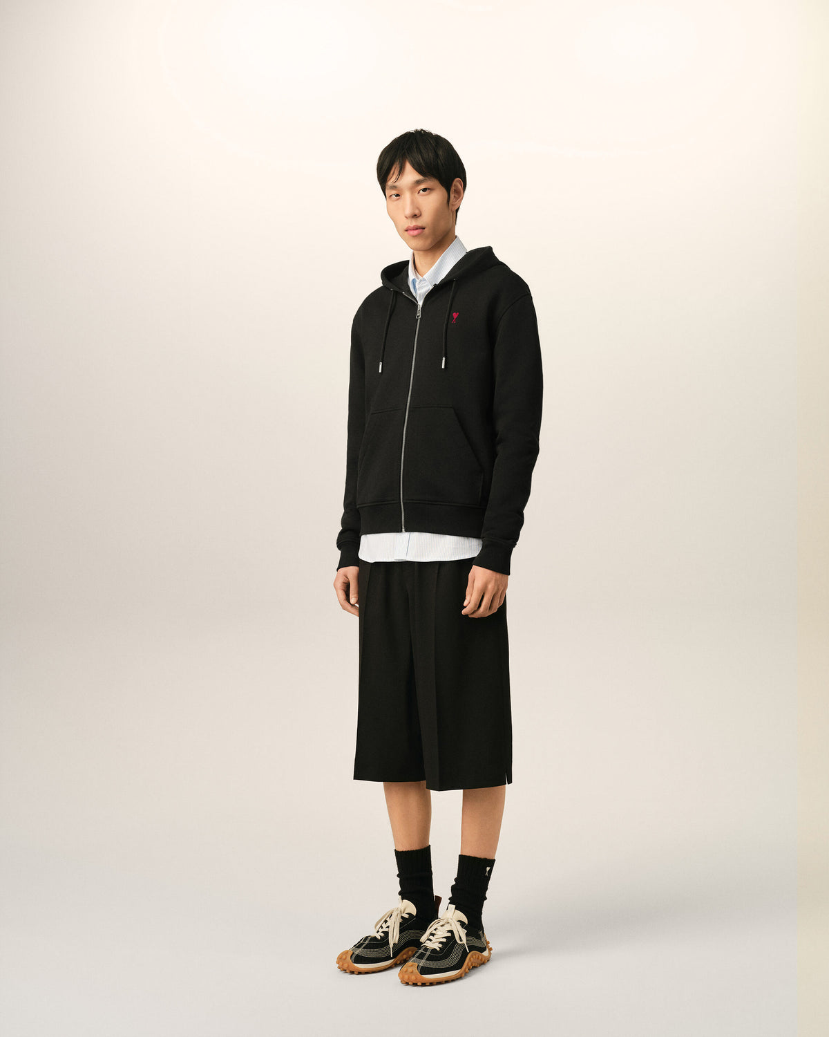 Black zipped cotton hoodie with Ami de Coeur - 6