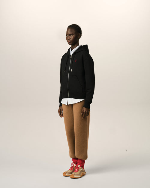 Black zipped cotton hoodie with Ami de Coeur - Woman - 12 - AMI Paris - Ami Paris