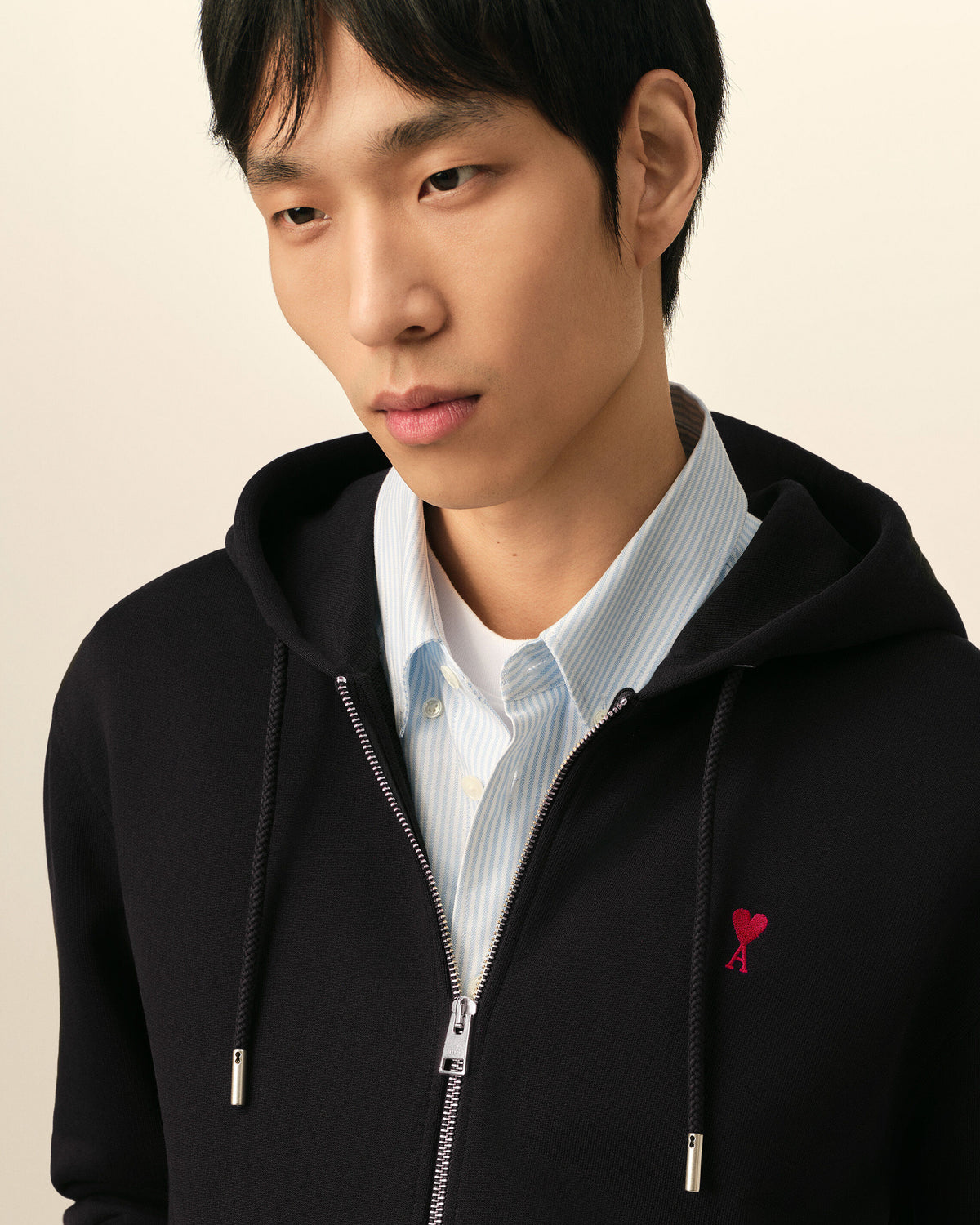 Black zipped cotton hoodie with Ami de Coeur - 4
