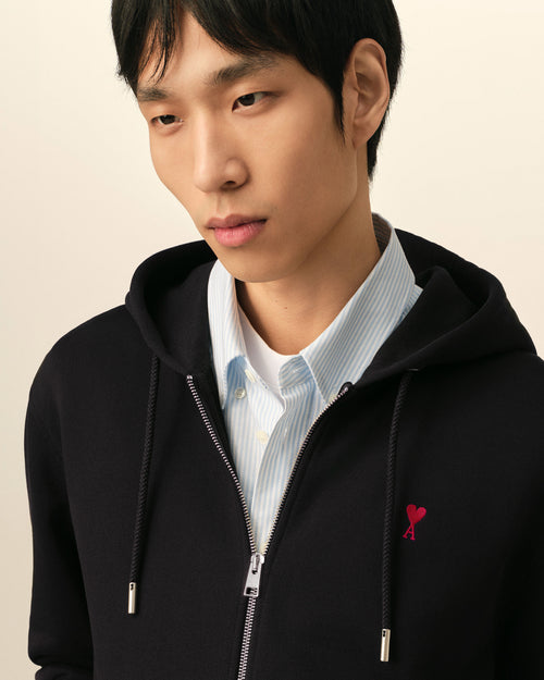 Black zipped cotton hoodie with Ami de Coeur - Man - 4 - AMI Paris - Ami Paris