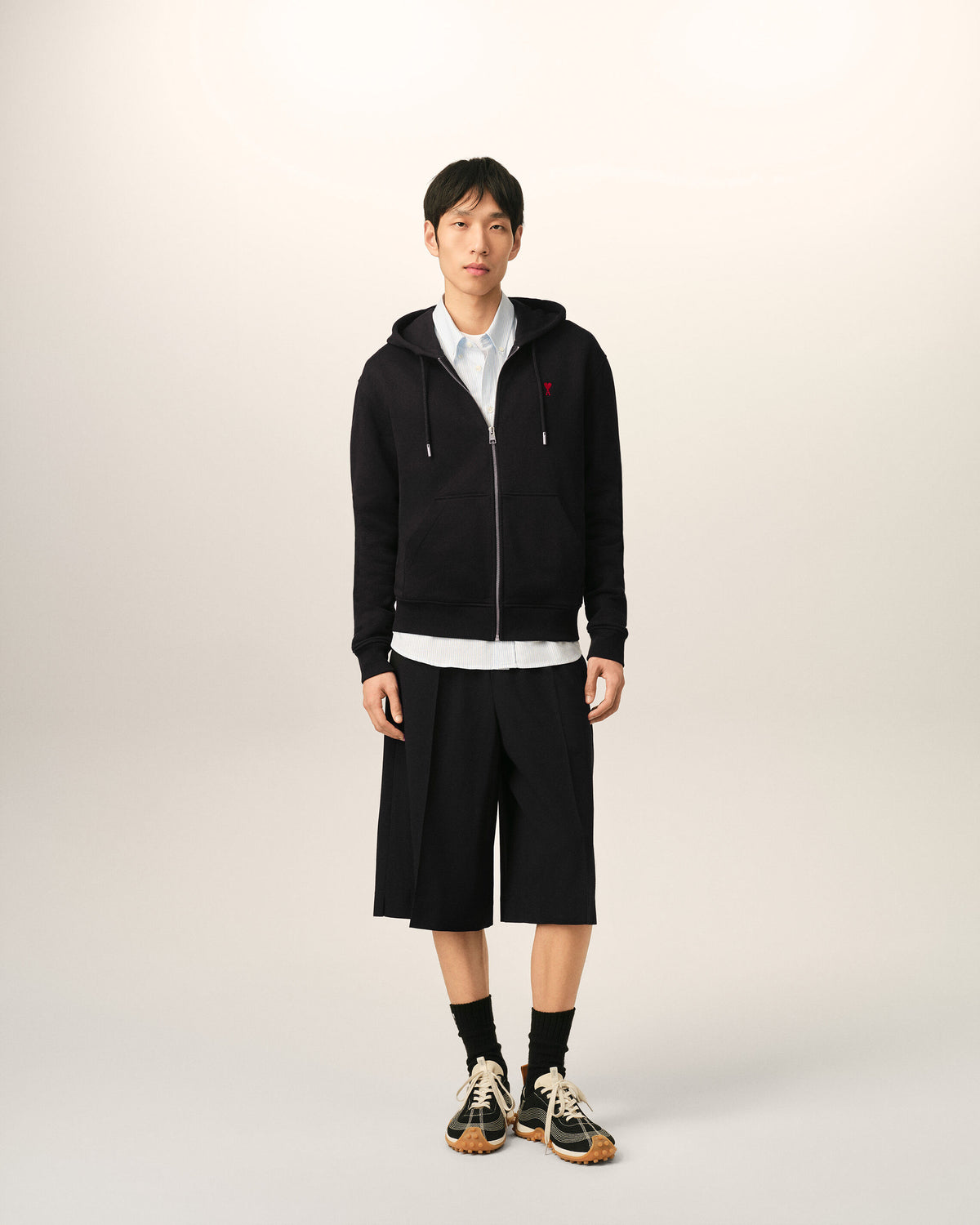 Black zipped cotton hoodie with Ami de Coeur - 3
