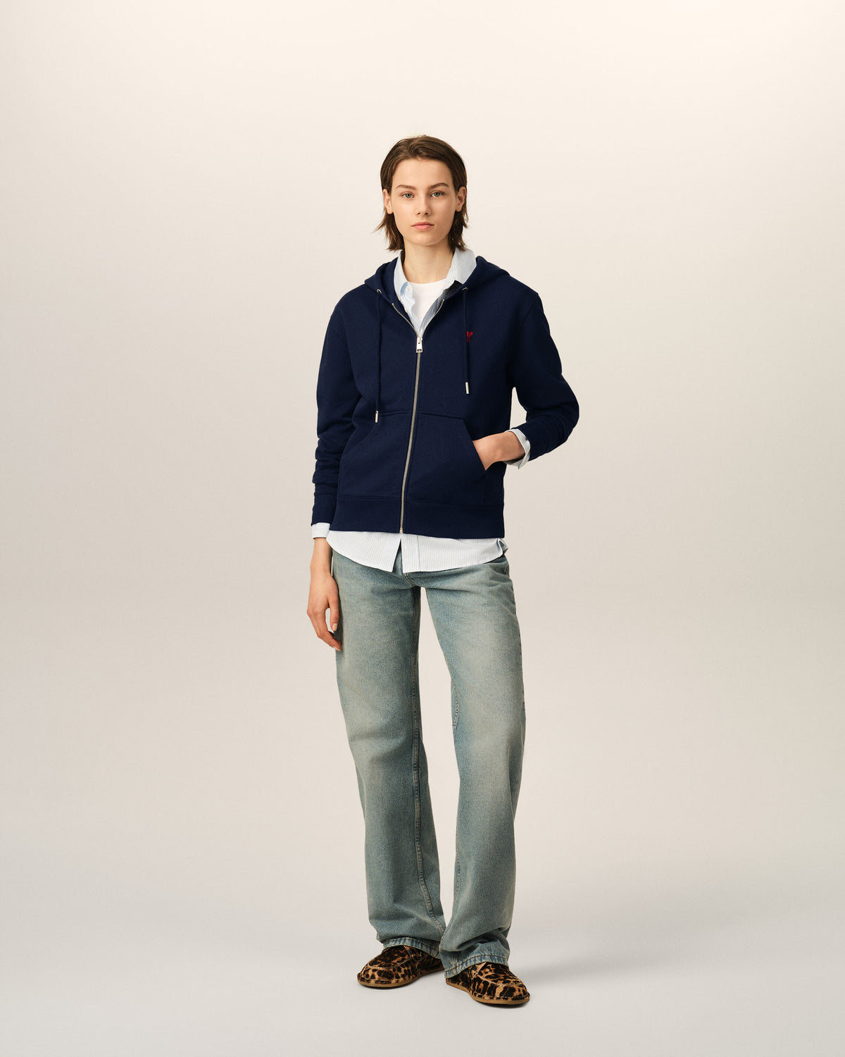 Blue zipped cotton hoodie with Ami de Coeur - 9