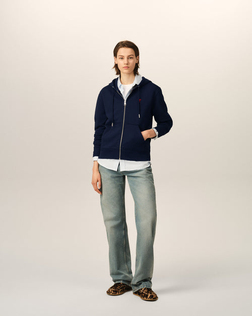Blue zipped cotton hoodie with Ami de Coeur - Woman - 9 - AMI Paris - Ami Paris