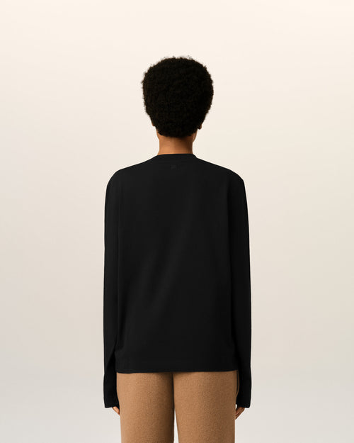 Black Cotton longsleeves t-shirt with Ami De Coeur - Woman - 11 - AMI Paris - Ami Paris