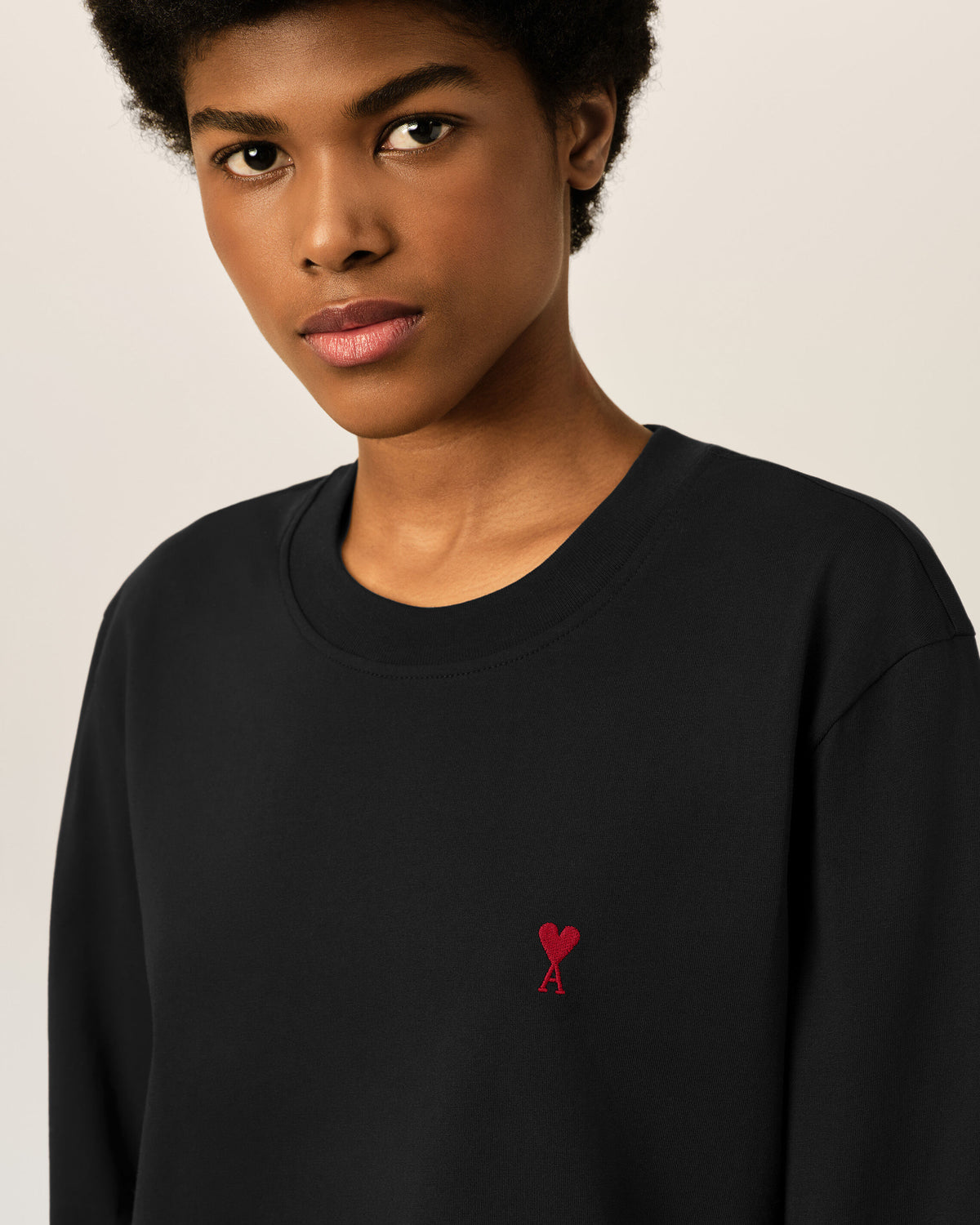 Black Cotton longsleeves t-shirt with Ami De Coeur - 10