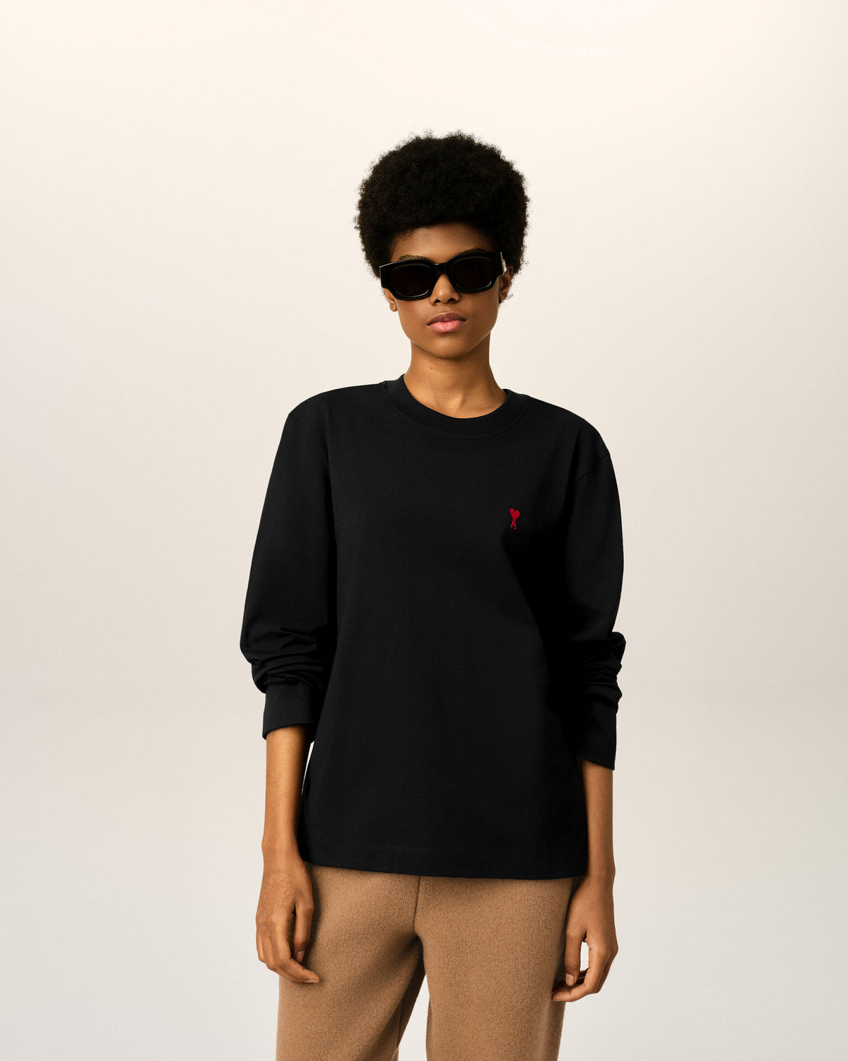Black Cotton longsleeves t-shirt with Ami De Coeur - 8