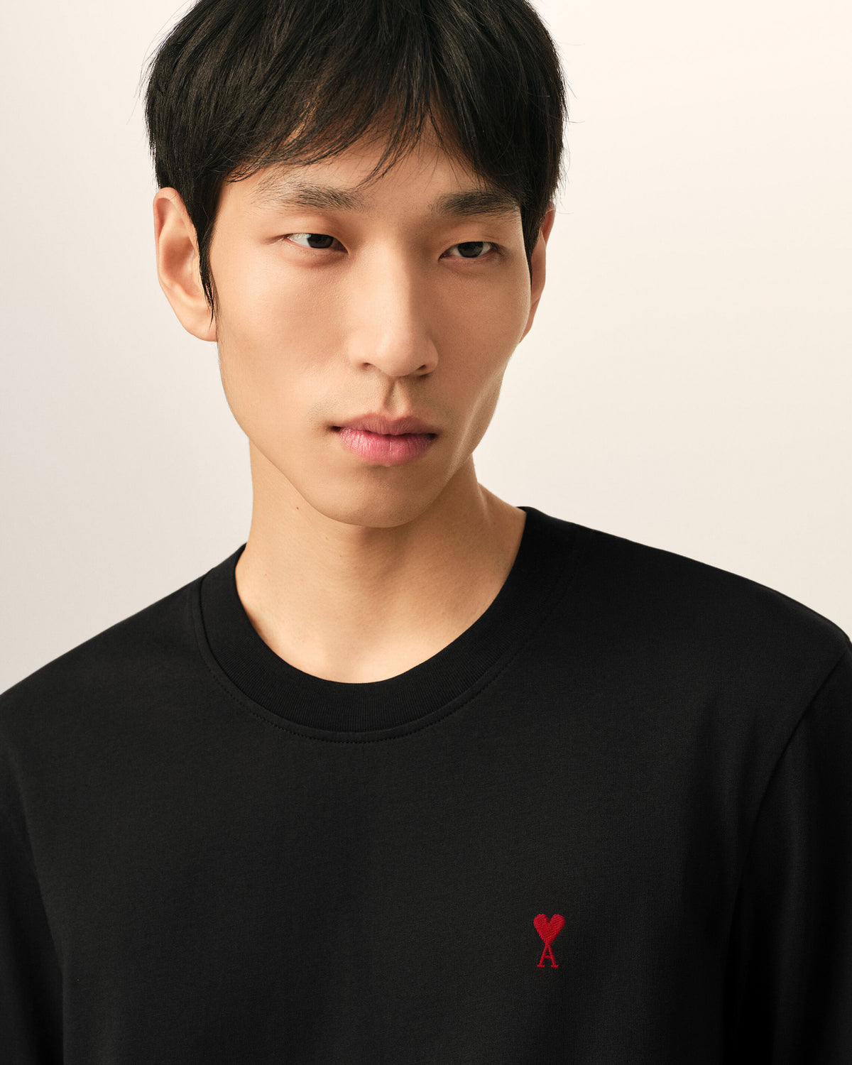 Black Cotton longsleeves t-shirt with Ami De Coeur - 4