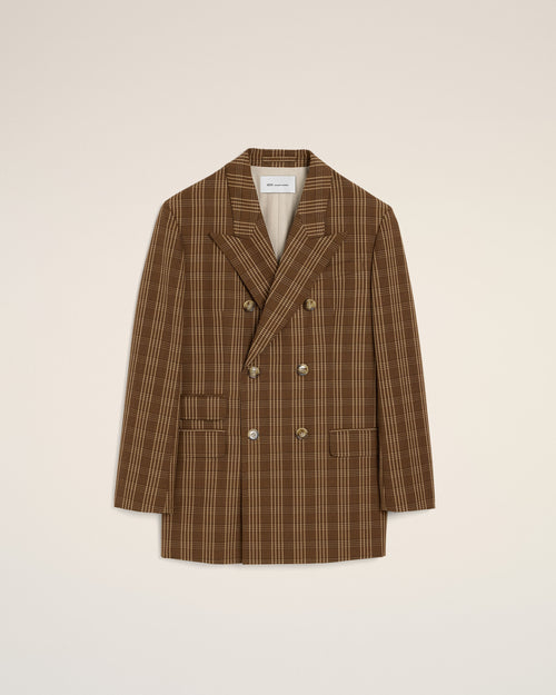 Veste marron à carreaux double boutonnage en laine - Femme - 1 - AMI Paris - Ami Paris