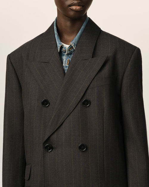 Veste rayée grise double boutonnage en laine - Femme - 4 - AMI Paris - Ami Paris