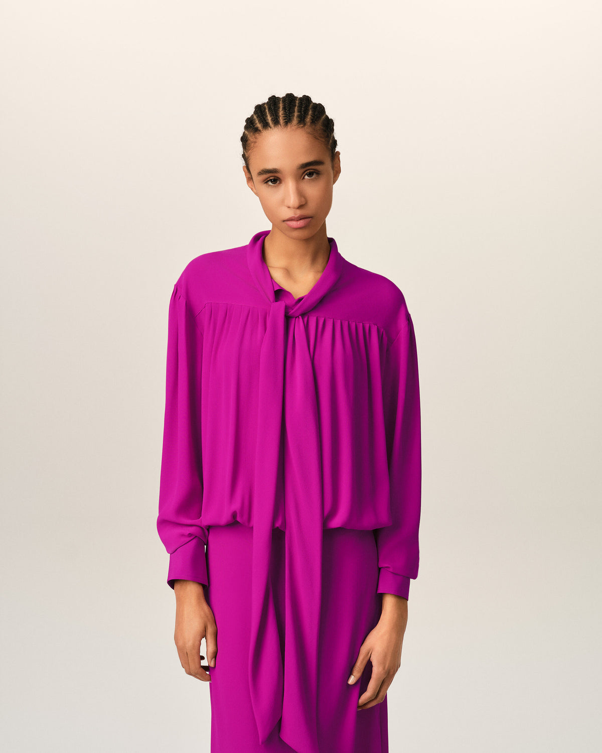 Purple midi lavalliere silk-blend dress - 3