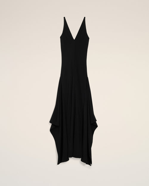 Vestido largo negro de mezcla de seda con godets - 1 - Ami Paris