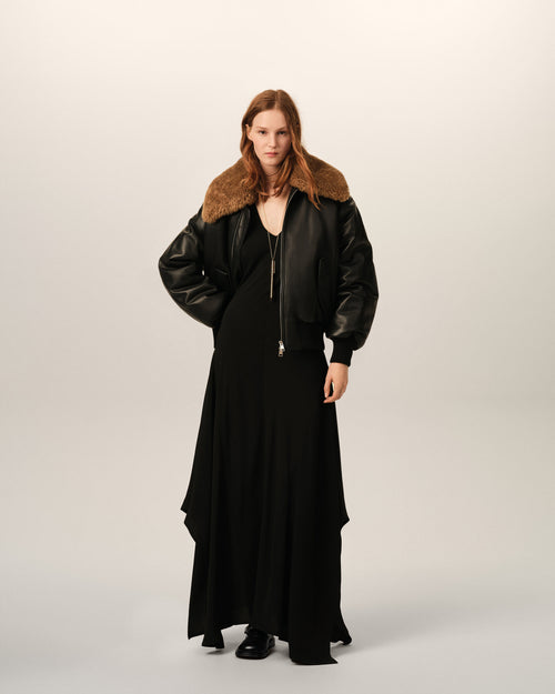 Vestido largo negro de mezcla de seda con godets - 2 - Ami Paris