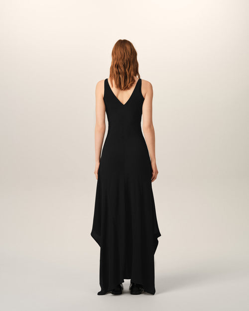 Vestido largo negro de mezcla de seda con godets - Mujer - 5 - AMI Paris - Ami Paris