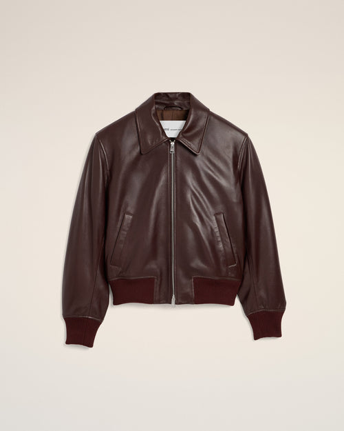 Blouson bordeaux en cuir d'agneau - 1 - Ami Paris