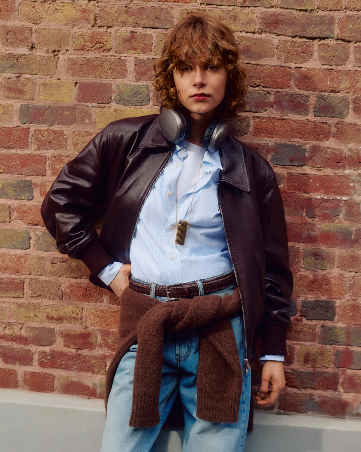 Blouson bordeaux en cuir d