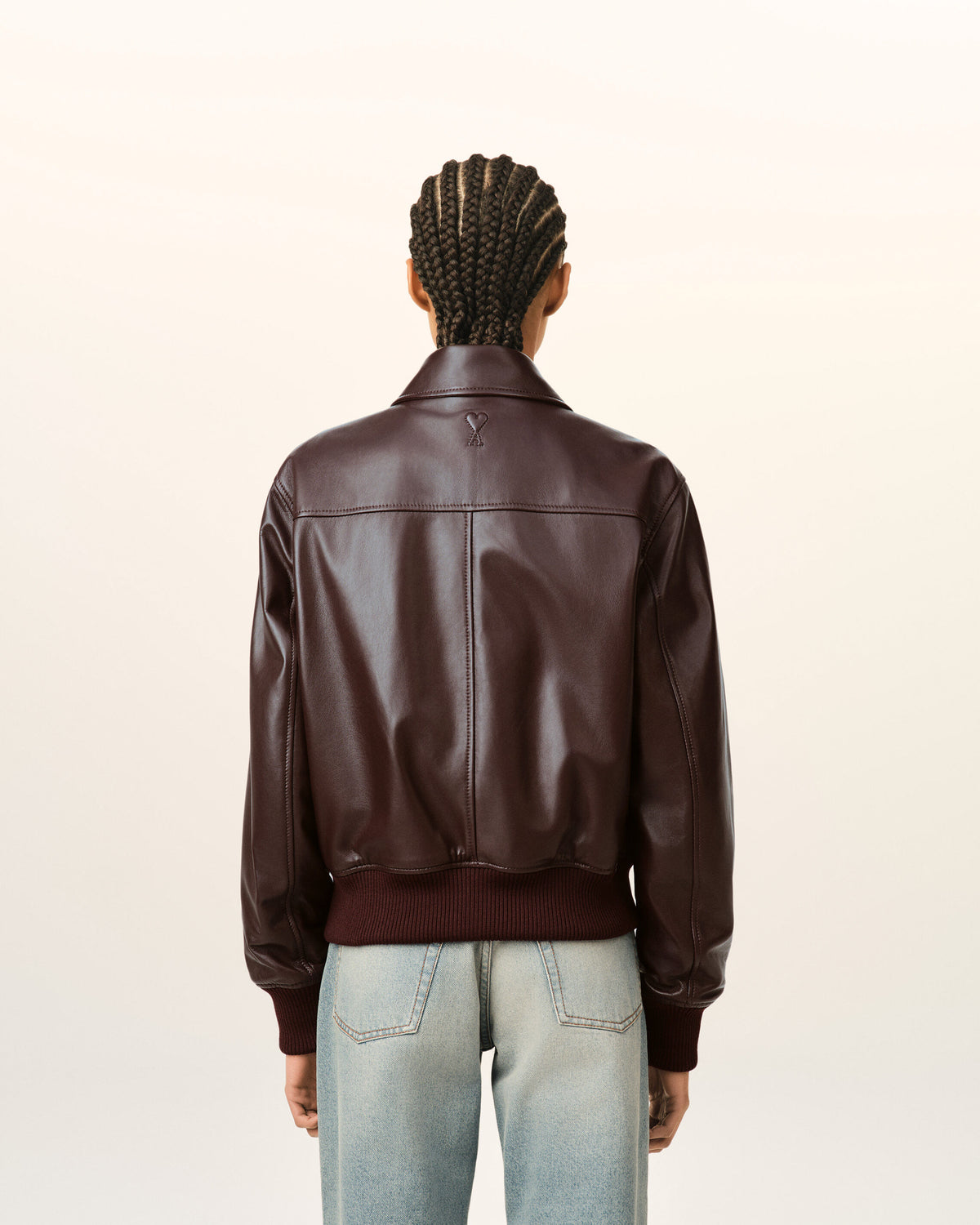 Blouson bordeaux en cuir d