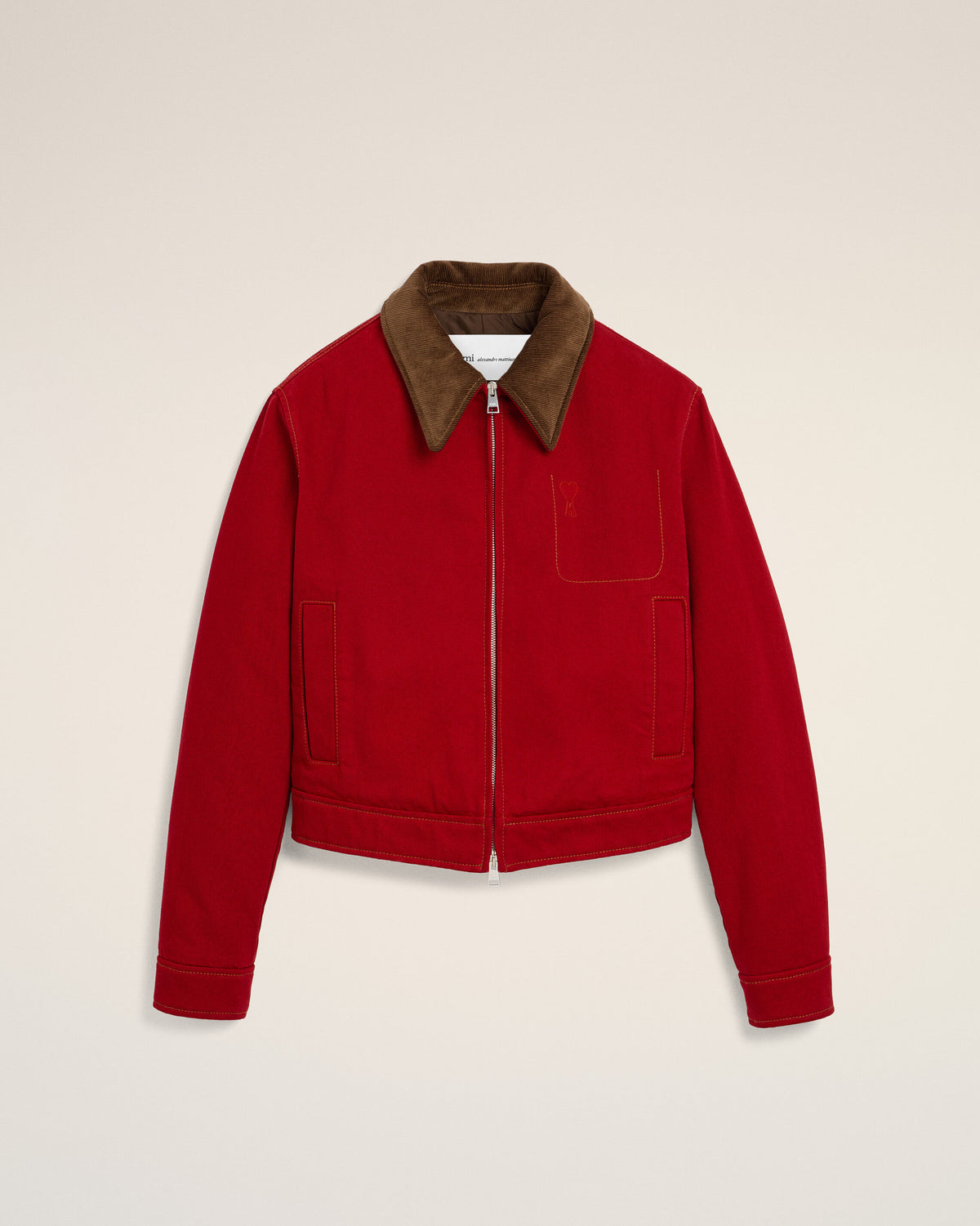Red cotton zipped jacket with Ami de Coeur - 1