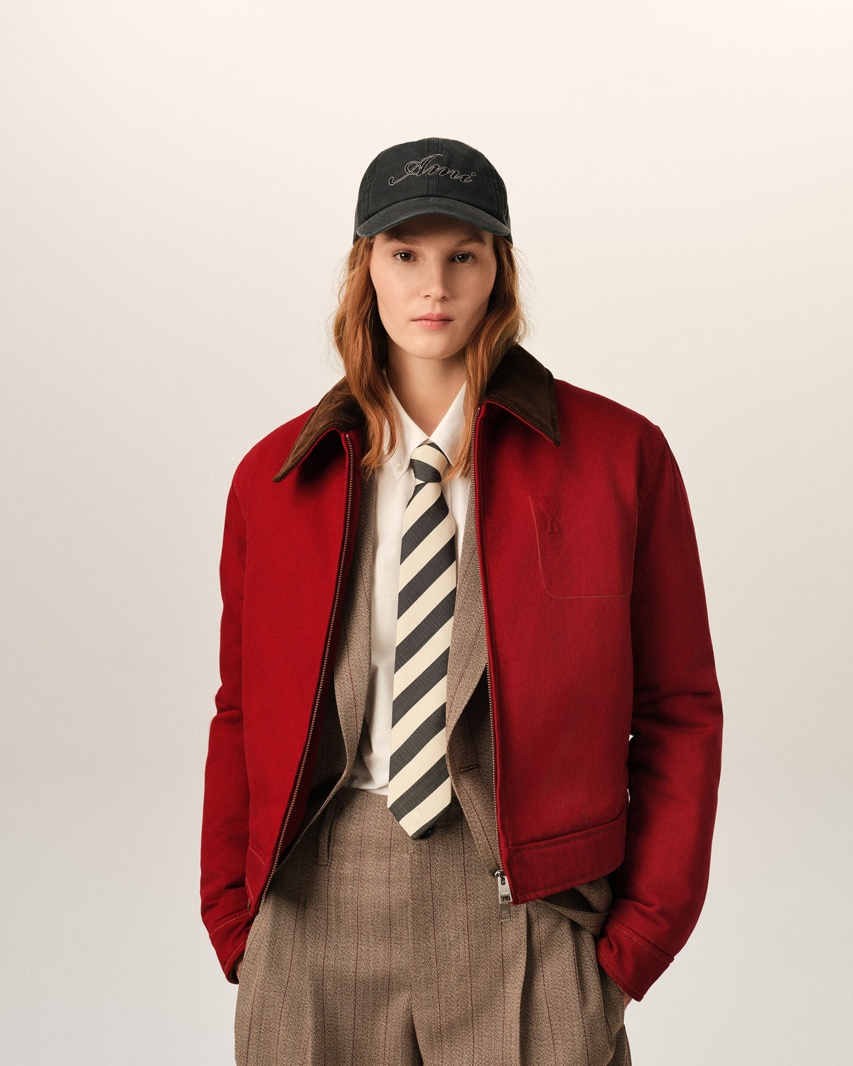 Red cotton zipped jacket with Ami de Coeur - 3