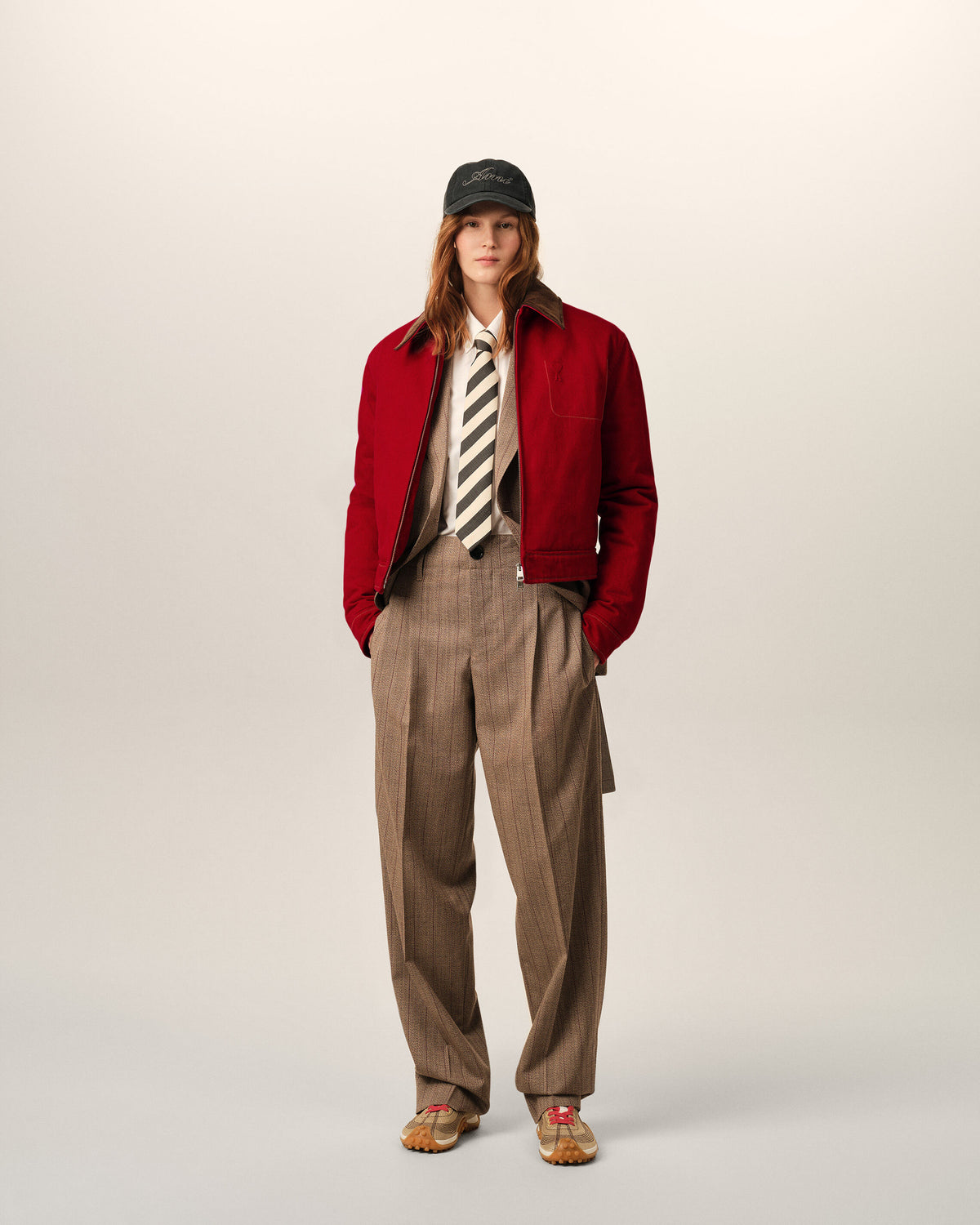 Red cotton zipped jacket with Ami de Coeur - 2