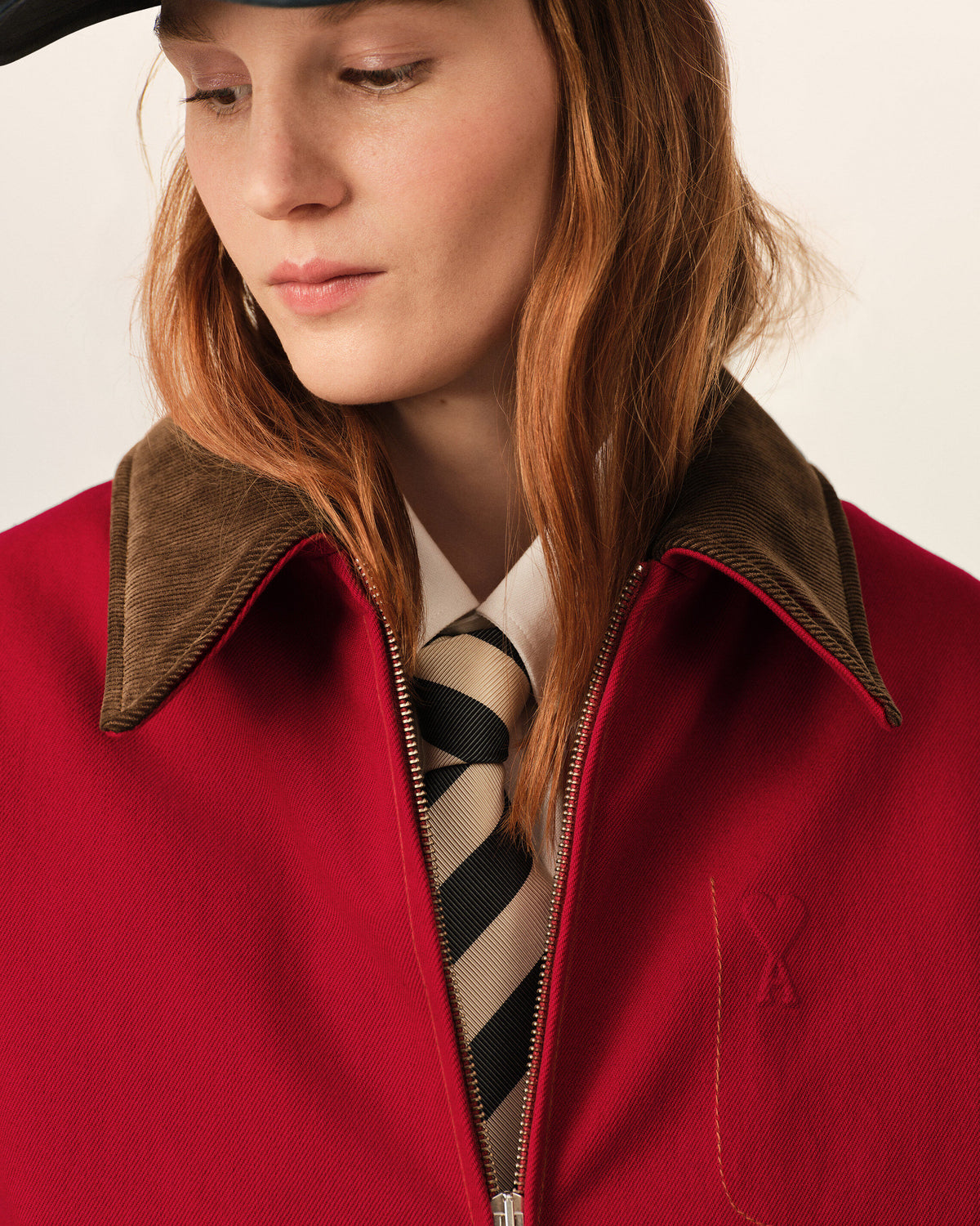 Red cotton zipped jacket with Ami de Coeur - 4