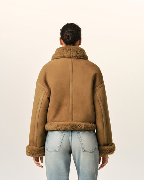 Blouson aviateur marron en shearling de mouton - Femme - 5 - AMI Paris - Ami Paris