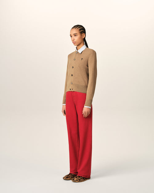 Beige crewneck wool cardigan with Ami de Coeur - Woman - 6 - AMI Paris - Ami Paris
