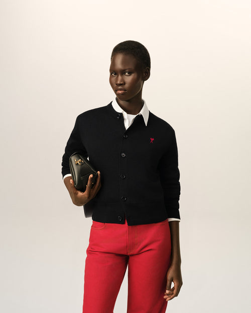 Cárdigan Ami de Cœur de lana negro con cuello redondo - Mujer - 2 - AMI Paris - Ami Paris