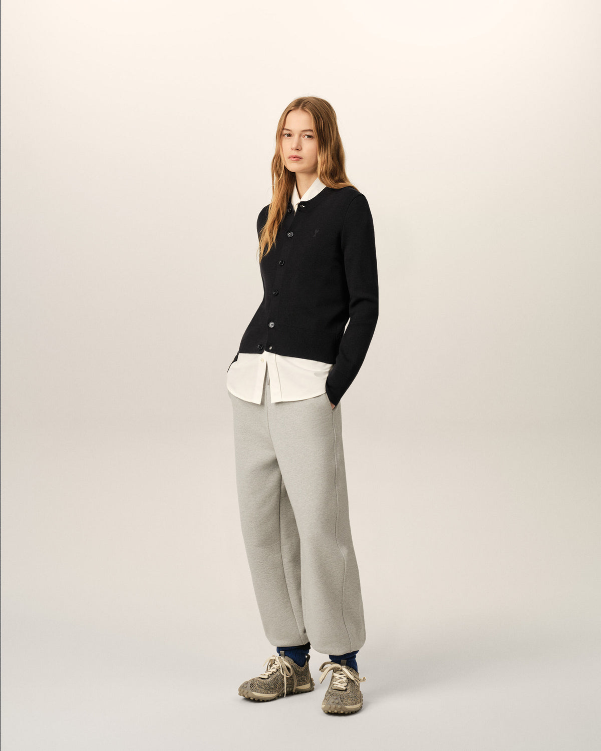 Black crewneck wool cardigan with Ami de Coeur - 6