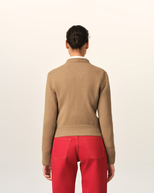 Ami de Coeur Cardigan aus beigem Kaschmir mit Rundhalsausschnitt - Damen - 5 - AMI Paris - Ami Paris