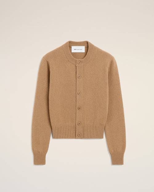 Cárdigan Ami de Cœur de cachemir beige con cuello redondo - CAMEL - Ami Paris