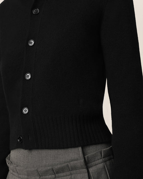 Cárdigan Ami de Cœur de cachemir negro con cuello redondo - Mujer - 4 - AMI Paris - Ami Paris