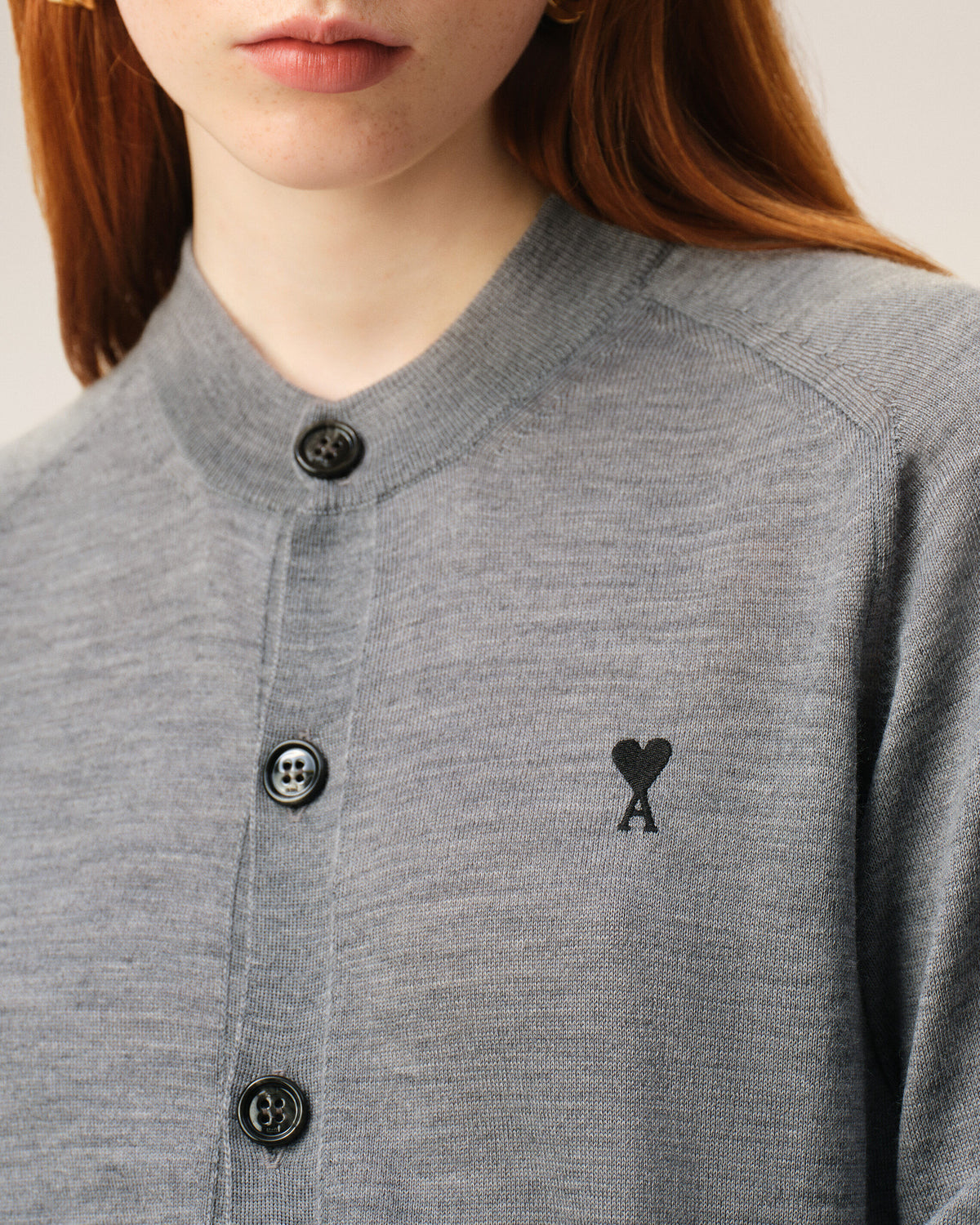 Grey Wool Crewneck Ami De Coeur Cardigan - 4