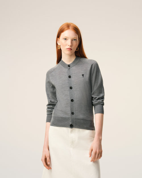 Grey Wool Crewneck Ami De Coeur Cardigan - Woman - 3 - AMI Paris - Ami Paris