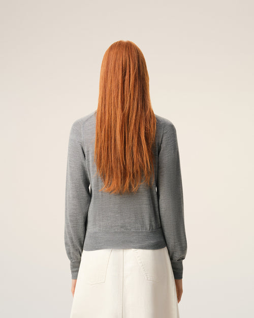Grey Wool Crewneck Ami De Coeur Cardigan - Woman - 5 - AMI Paris - Ami Paris