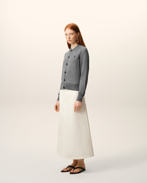 Grey Wool Crewneck Ami De Coeur Cardigan - Woman - 6 - AMI Paris - Ami Paris
