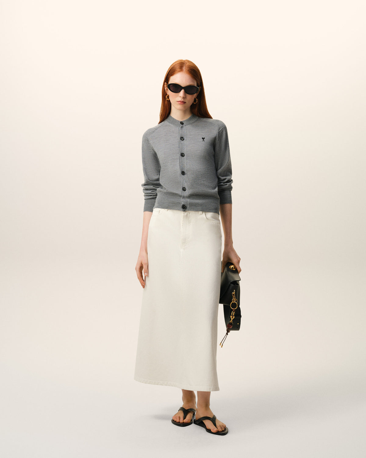 Grey Wool Crewneck Ami De Coeur Cardigan - 2
