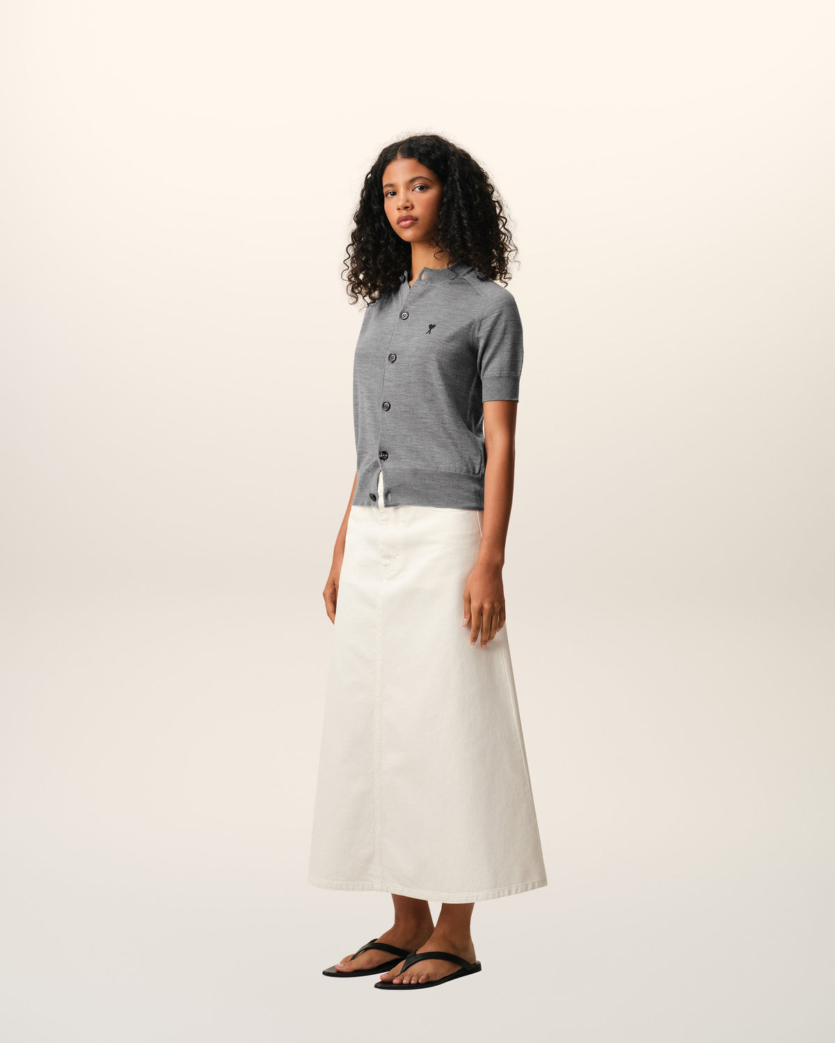 Grey Wool Short Sleeves Ami De Coeur Cardigan - 6
