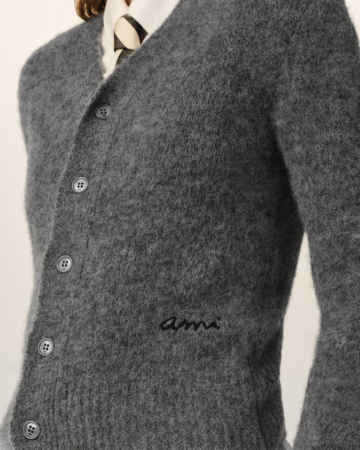 Grey wool and alpaca cardigan with Ami embroidery - 4