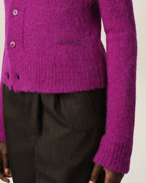 Purple wool and alpaca cardigan with Ami embroidery - Woman - 4 - AMI Paris - Ami Paris