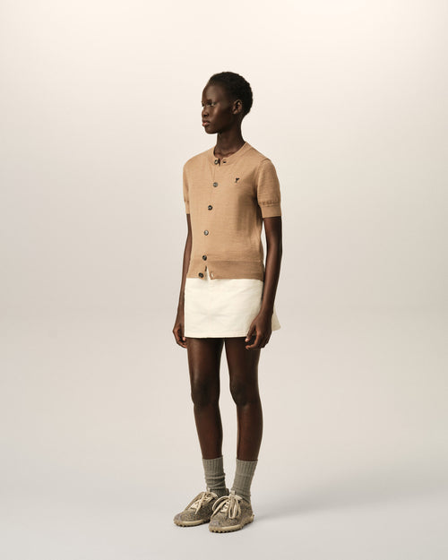 Brown wool short-sleeve cardigan with Ami de Coeur - Woman - 6 - AMI Paris - Ami Paris