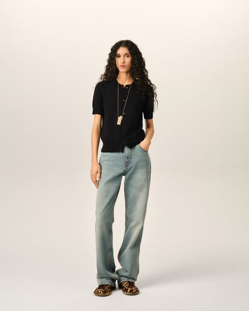 Black wool short-sleeve cardigan with Ami de Coeur - Woman - 3 - AMI Paris - Ami Paris