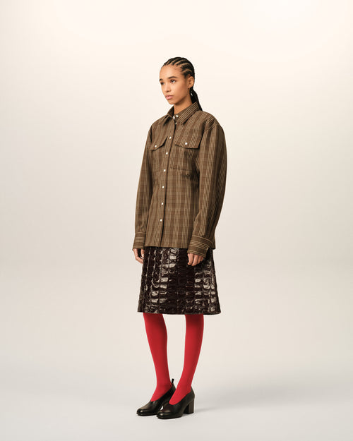 Brown fitted checkered wool shirt - Woman - 6 - AMI Paris - Ami Paris