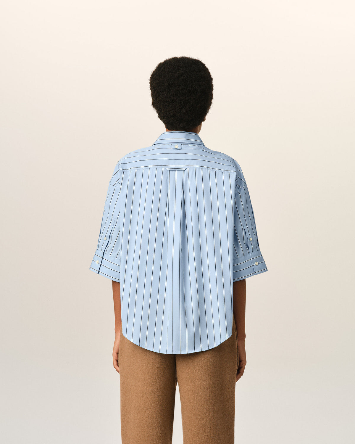 Blue large striped cotton short-sleeve shirt with embossed logo - 5
